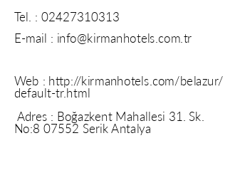 Kirman Hotels Belazur Resort & Spa iletiim bilgileri